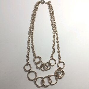Rhinestone Embellished Goldstone Double Chain Necklace